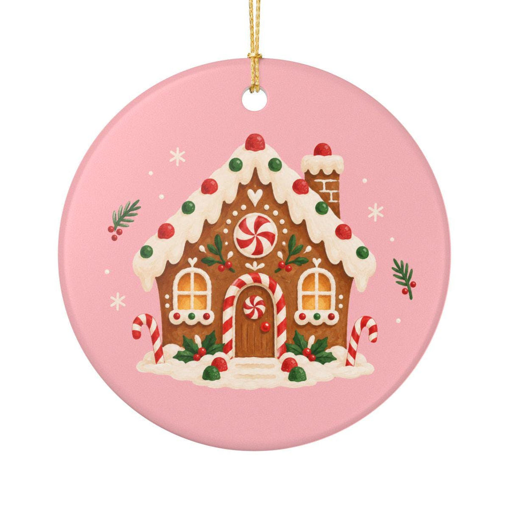 Gingerbread House Ceramic Ornament, Double Sided Round Christmas Decoration, Holiday Keepsake Gift