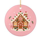 Gingerbread House Ceramic Ornament, Double Sided Round Christmas Decoration, Holiday Keepsake Gift
