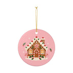 Gingerbread House Ceramic Ornament, Double Sided Round Christmas Decoration, Holiday Keepsake Gift