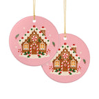 Gingerbread House Ceramic Ornament, Double Sided Round Christmas Decoration, Holiday Keepsake Gift