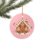 Gingerbread House Ceramic Ornament, Double Sided Round Christmas Decoration, Holiday Keepsake Gift