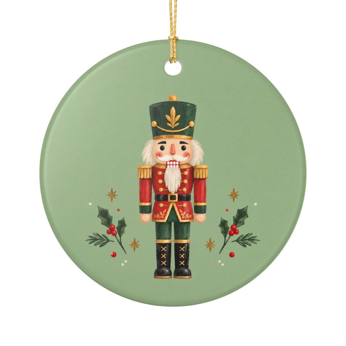 Classic Nutcracker Ceramic Ornament, Double Sided Round Christmas Decoration, Holiday Keepsake Gift