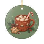 Christmas Hot Cocoa Ceramic Ornament, Double Sided Round Christmas Decoration, Holiday Keepsake Gift