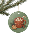 Christmas Hot Cocoa Ceramic Ornament, Double Sided Round Christmas Decoration, Holiday Keepsake Gift