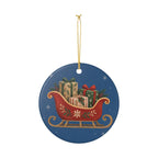 Santa Sleigh and Gifts Ceramic Ornament, Double Sided Round Christmas Decoration, Holiday Keepsake Gift