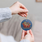 Santa Sleigh and Gifts Ceramic Ornament, Double Sided Round Christmas Decoration, Holiday Keepsake Gift