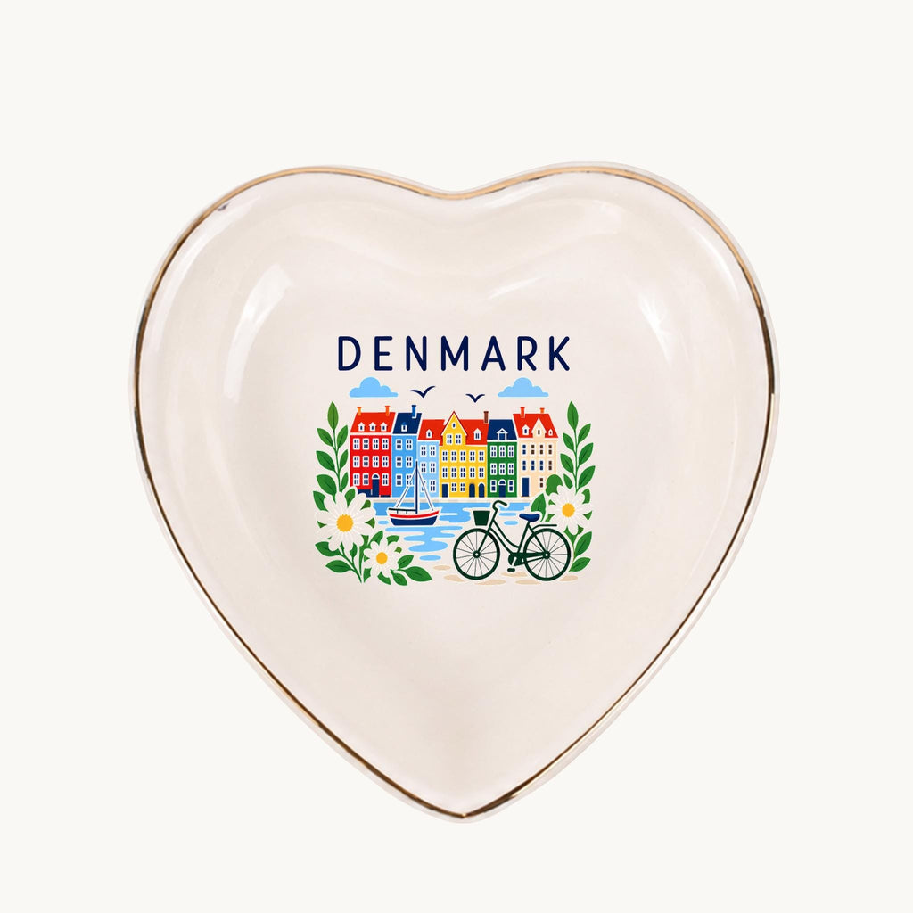 Denmark Ceramic Ring Dish, Gold Rim Trinket Tray, Jewelry Holder Gift, Five Shape Options