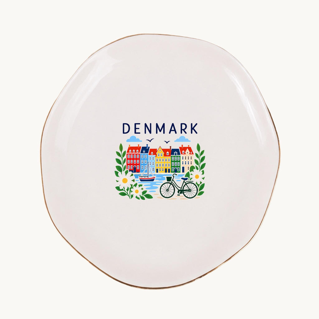 Denmark Ceramic Ring Dish, Gold Rim Trinket Tray, Jewelry Holder Gift, Five Shape Options