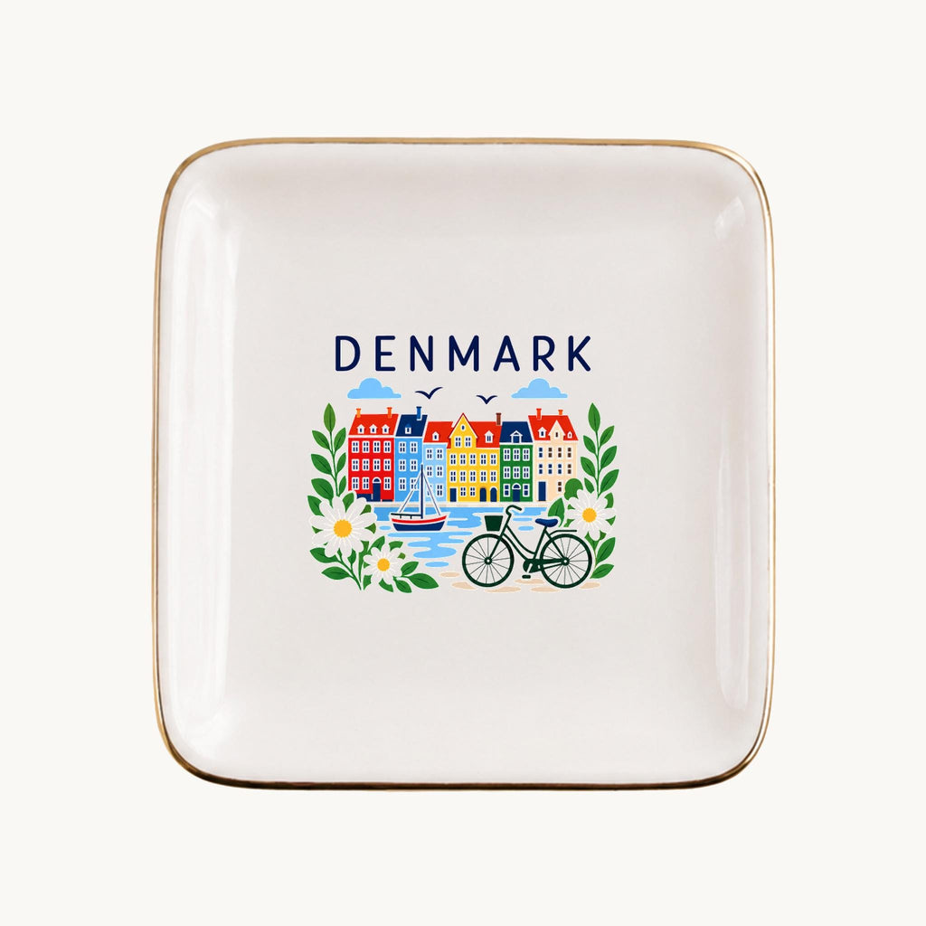 Denmark Ceramic Ring Dish, Gold Rim Trinket Tray, Jewelry Holder Gift, Five Shape Options