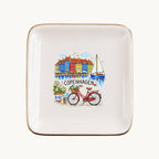 Copenhagen Ceramic Ring Dish, Gold Rim Trinket Tray, Jewelry Holder Gift, Five Shape Options