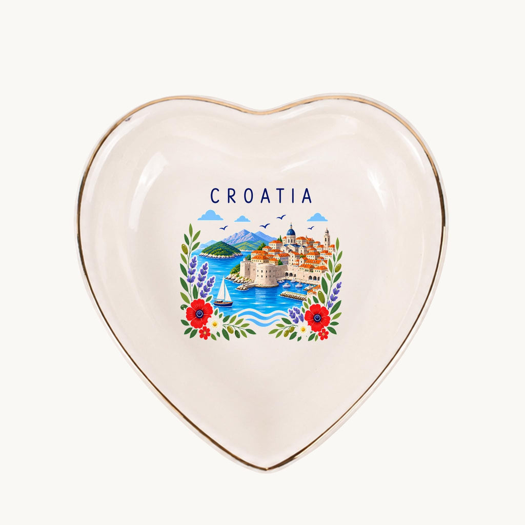 Croatia Ceramic Ring Dish, Gold Rim Trinket Tray, Jewelry Holder Gift, Five Shape Options