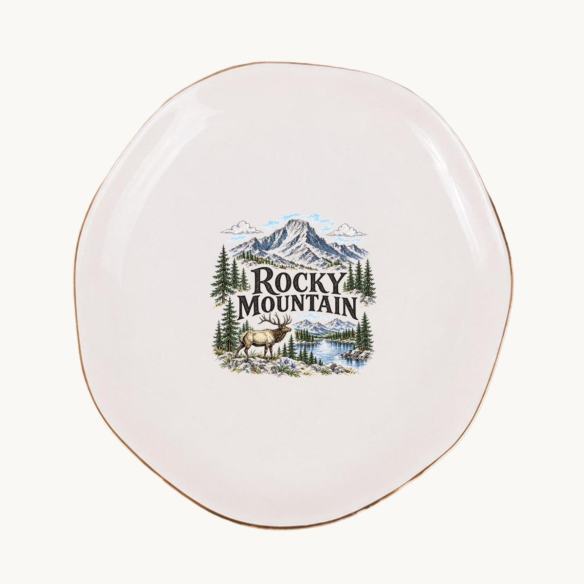 Rocky Mountain Ceramic Ring Dish, Gold Rim Trinket Tray, Jewelry Holder Gift, Five Shape Options
