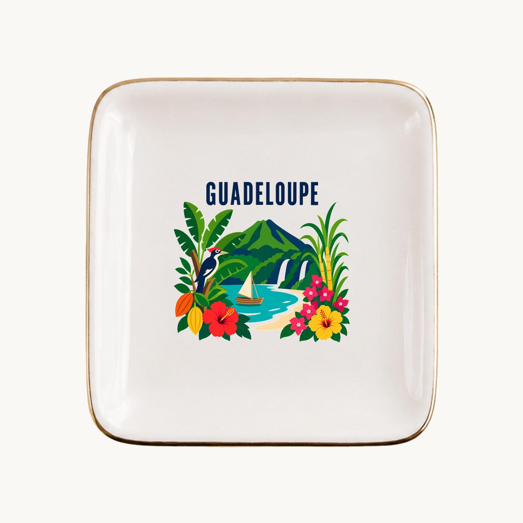 Guadeloupe Ceramic Ring Dish, Gold Rim Trinket Tray, Jewelry Holder Gift, Five Shape Options