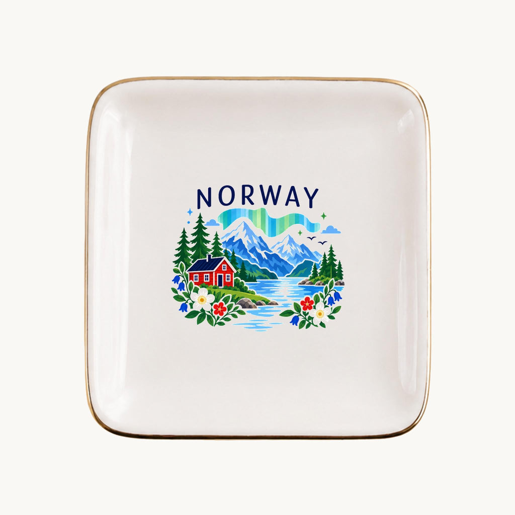 Norway Ceramic Ring Dish, Gold Rim Trinket Tray, Jewelry Holder Gift, Five Shape Options
