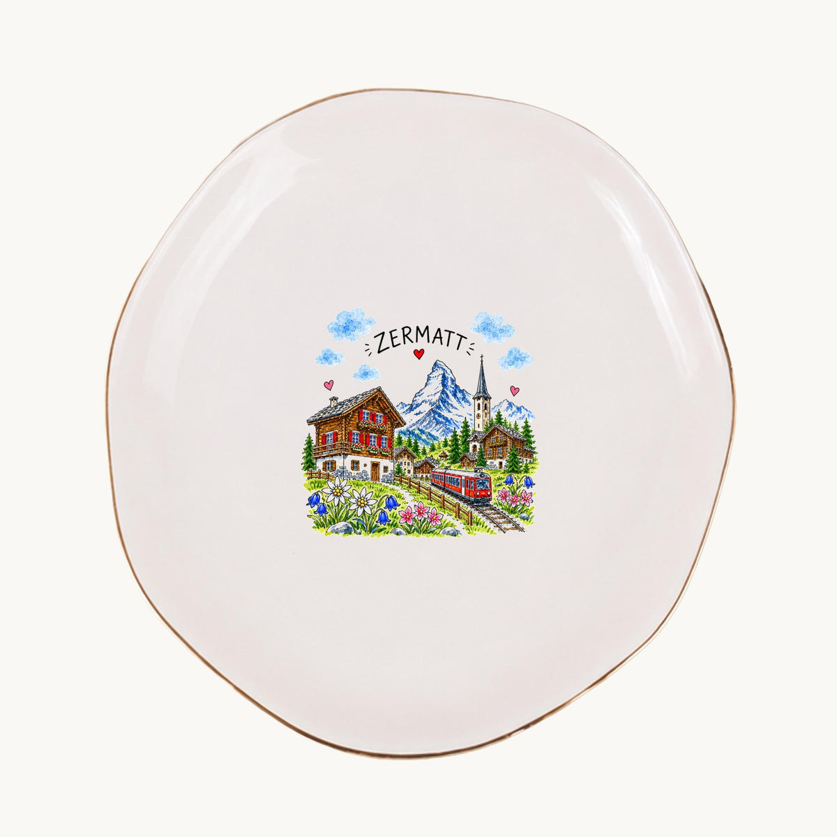 Zermatt Ceramic Ring Dish, Gold Rim Trinket Tray, Jewelry Holder Gift, Five Shape Options