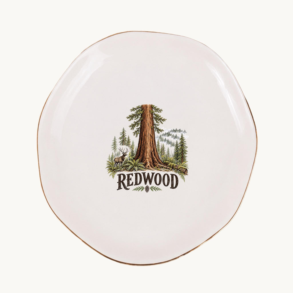 Redwood Ceramic Ring Dish, Gold Rim Trinket Tray, Jewelry Holder Gift, Five Shape Options
