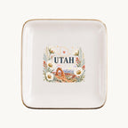 Utah Ceramic Ring Dish, Gold Rim Trinket Tray, Jewelry Holder Gift, Five Shape Options