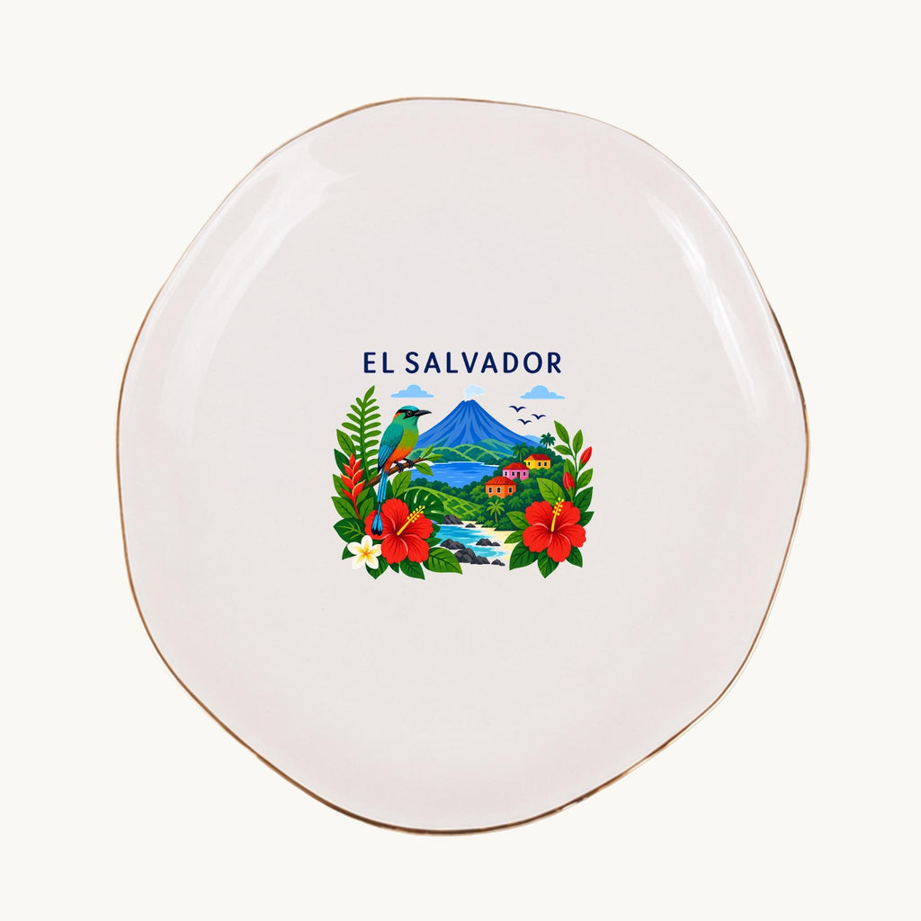El Salvador Ceramic Ring Dish, Gold Rim Trinket Tray, Jewelry Holder Gift, Five Shape Options