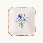 Blue Wildflower Ceramic Ring Dish, Gold Rim Trinket Tray, Jewelry Holder Gift, Five Shape Options