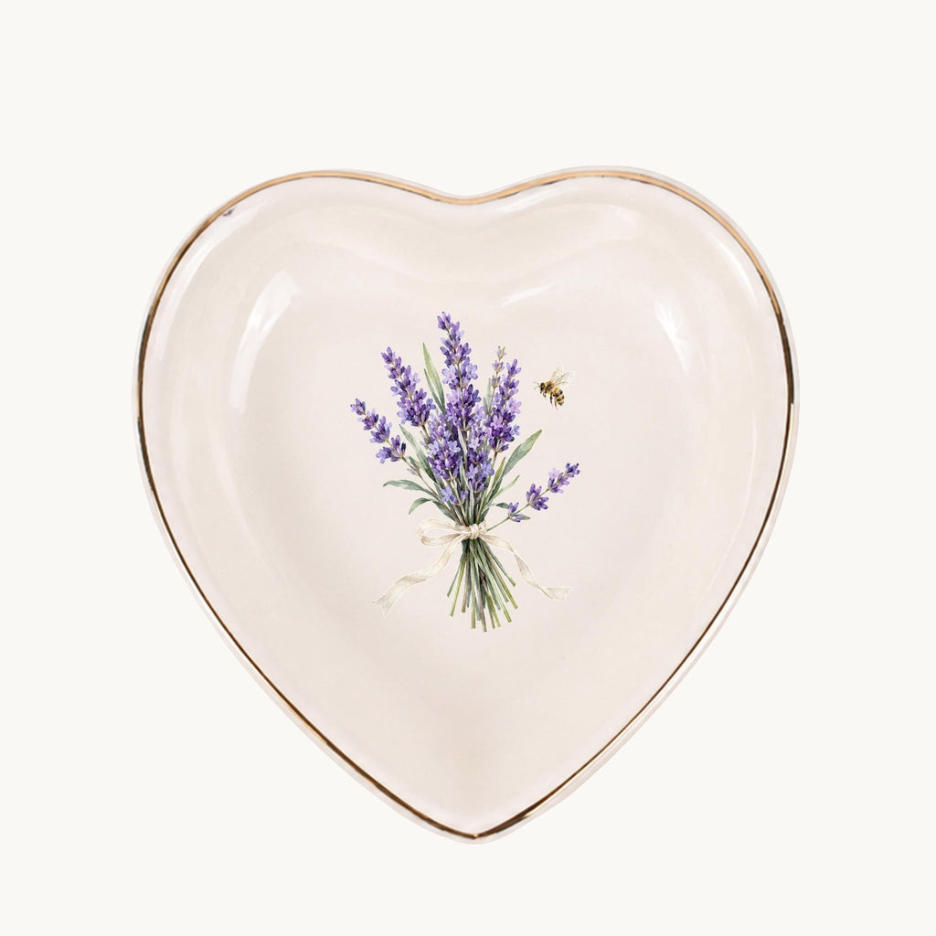 Lavender Garden Ceramic Ring Dish, Gold Rim Trinket Tray, Jewelry Holder Gift, Five Shape Options