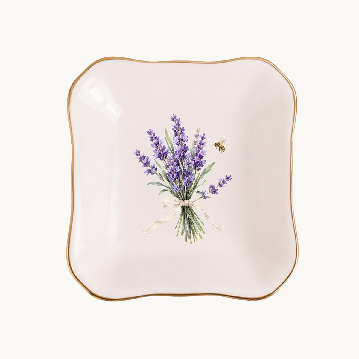 Lavender Garden Ceramic Ring Dish, Gold Rim Trinket Tray, Jewelry Holder Gift, Five Shape Options