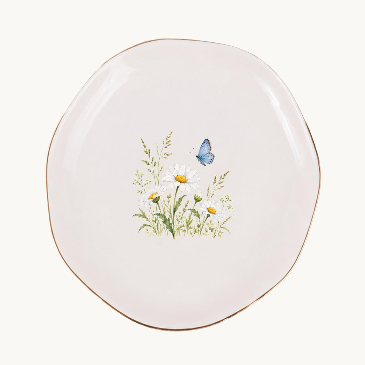 Butterfly Meadow Ceramic Ring Dish, Gold Rim Trinket Tray, Jewelry Holder Gift, Five Shape Options