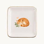 Sleeping Cat Ceramic Ring Dish, Gold Rim Trinket Tray, Jewelry Holder Gift, Five Shape Options