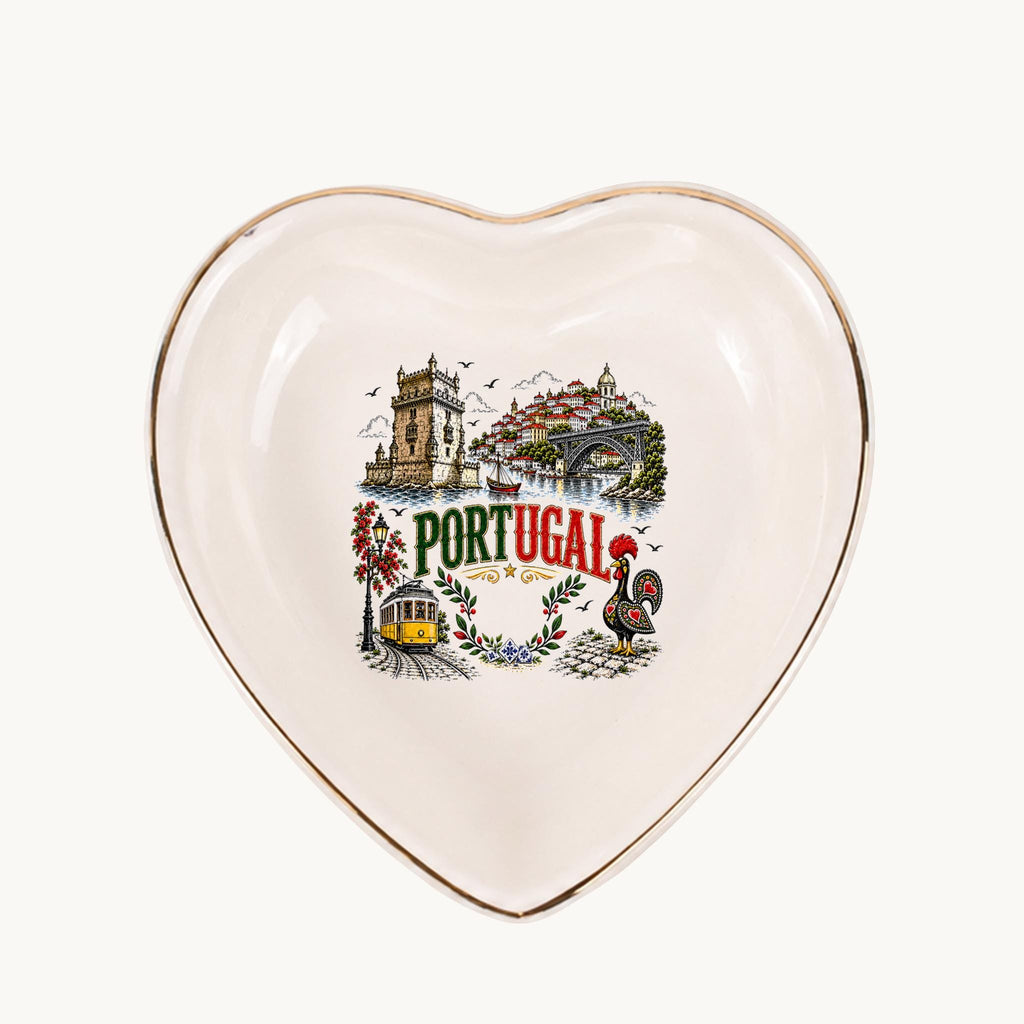 Portugal Ceramic Ring Dish, Gold Rim Trinket Tray, Jewelry Holder Gift, Five Shape Options