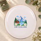 Switzerland Ceramic Ring Dish, Gold Rim Trinket Tray, Jewelry Holder Gift, Five Shape Options