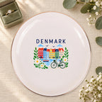 Denmark Ceramic Ring Dish, Gold Rim Trinket Tray, Jewelry Holder Gift, Five Shape Options