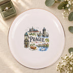 Prague Ceramic Ring Dish, Gold Rim Trinket Tray, Jewelry Holder Gift, Five Shape Options