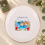 Croatia Ceramic Ring Dish, Gold Rim Trinket Tray, Jewelry Holder Gift, Five Shape Options