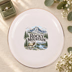Rocky Mountain Ceramic Ring Dish, Gold Rim Trinket Tray, Jewelry Holder Gift, Five Shape Options