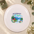 Norway Ceramic Ring Dish, Gold Rim Trinket Tray, Jewelry Holder Gift, Five Shape Options