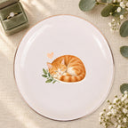 Sleeping Cat Ceramic Ring Dish, Gold Rim Trinket Tray, Jewelry Holder Gift, Five Shape Options