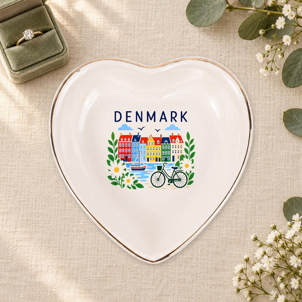 Denmark Ceramic Ring Dish, Gold Rim Trinket Tray, Jewelry Holder Gift, Five Shape Options