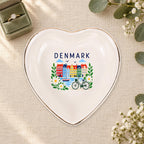Denmark Ceramic Ring Dish, Gold Rim Trinket Tray, Jewelry Holder Gift, Five Shape Options