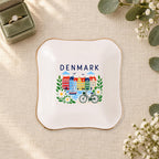 Denmark Ceramic Ring Dish, Gold Rim Trinket Tray, Jewelry Holder Gift, Five Shape Options