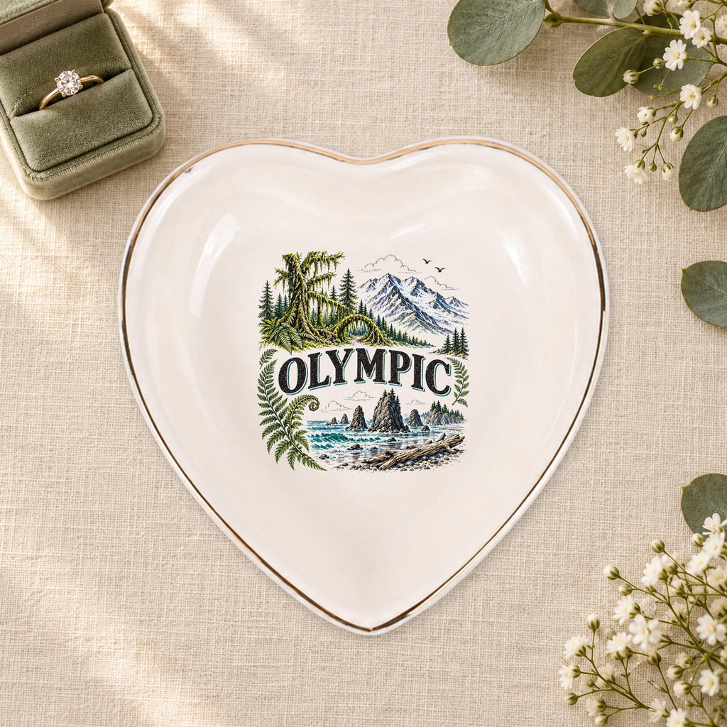 Olympic Ceramic Ring Dish, Gold Rim Trinket Tray, Jewelry Holder Gift, Five Shape Options