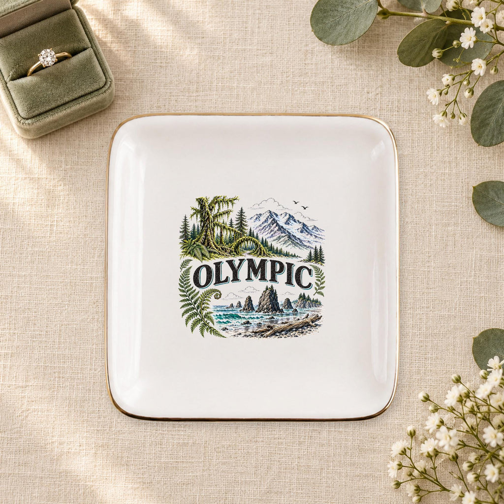 Olympic Ceramic Ring Dish, Gold Rim Trinket Tray, Jewelry Holder Gift, Five Shape Options