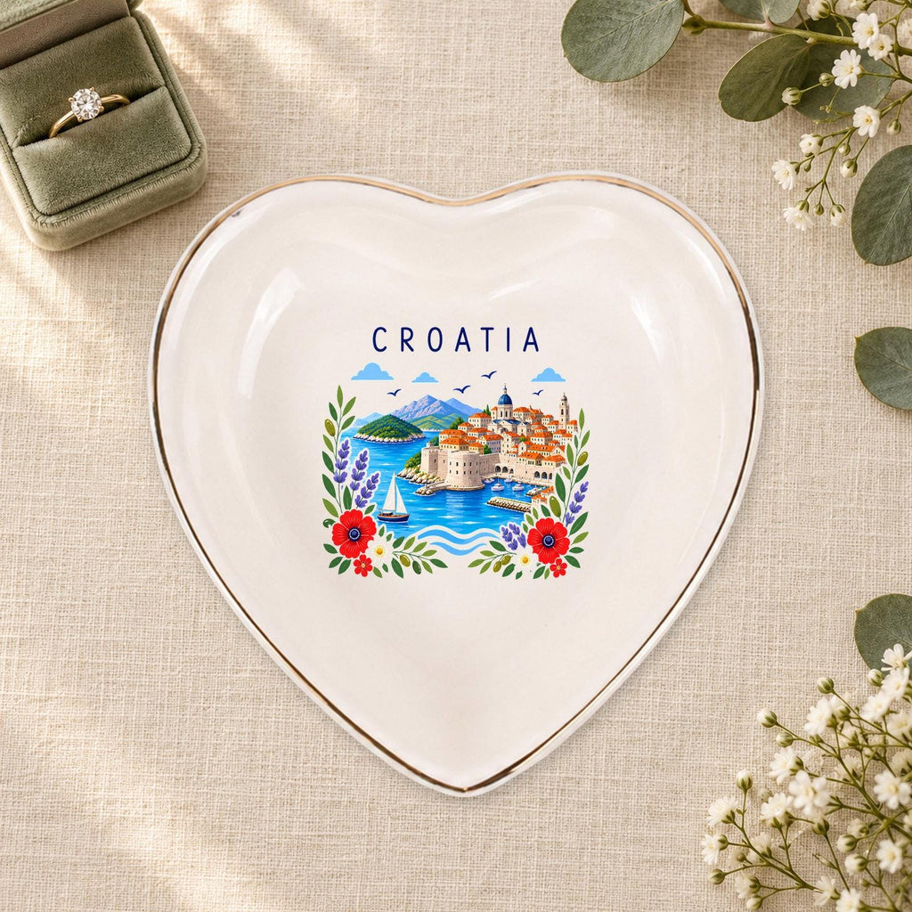 Croatia Ceramic Ring Dish, Gold Rim Trinket Tray, Jewelry Holder Gift, Five Shape Options