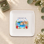 Croatia Ceramic Ring Dish, Gold Rim Trinket Tray, Jewelry Holder Gift, Five Shape Options