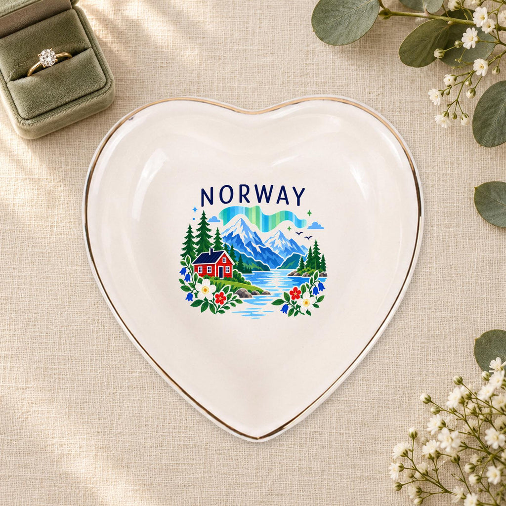 Norway Ceramic Ring Dish, Gold Rim Trinket Tray, Jewelry Holder Gift, Five Shape Options