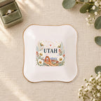 Utah Ceramic Ring Dish, Gold Rim Trinket Tray, Jewelry Holder Gift, Five Shape Options