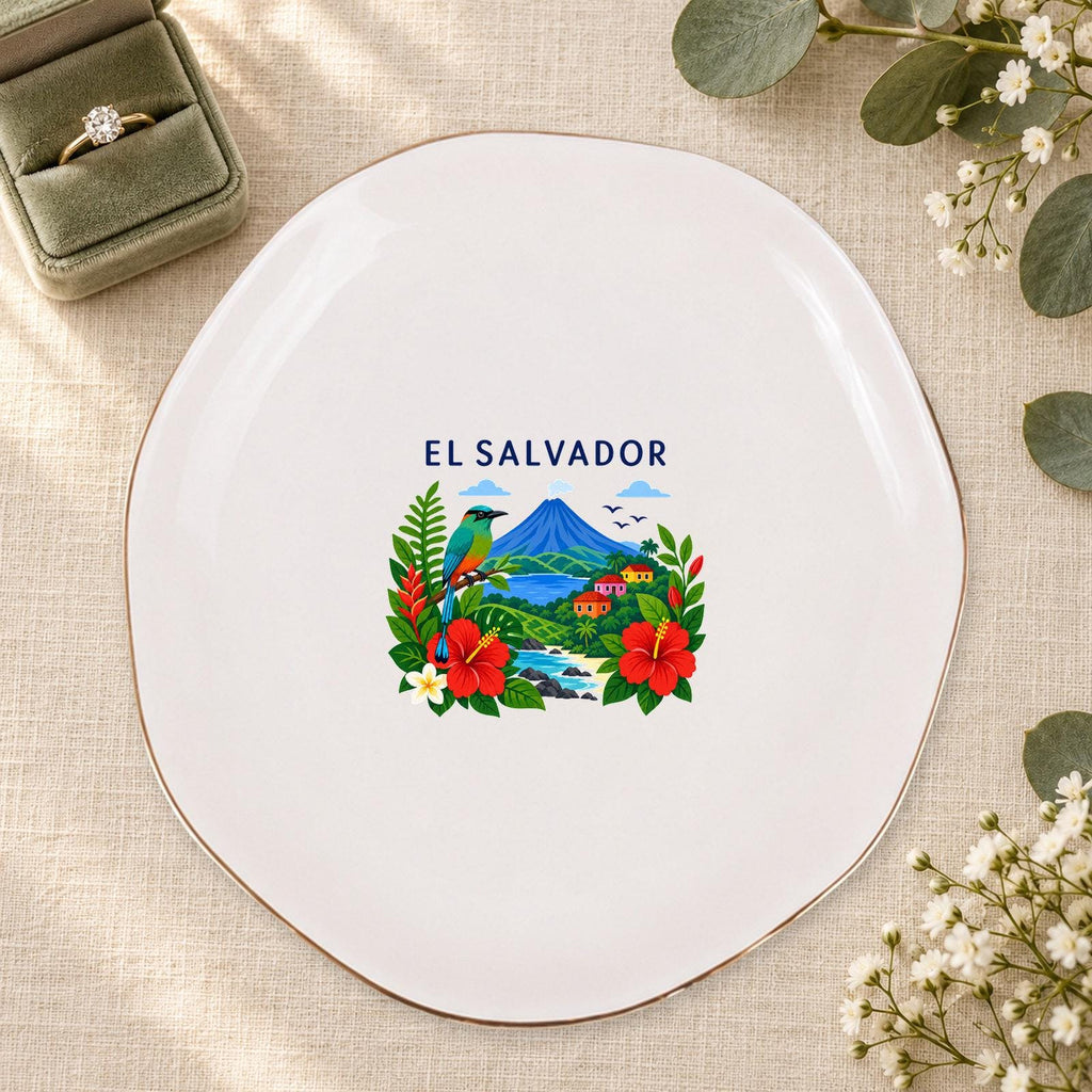 El Salvador Ceramic Ring Dish, Gold Rim Trinket Tray, Jewelry Holder Gift, Five Shape Options