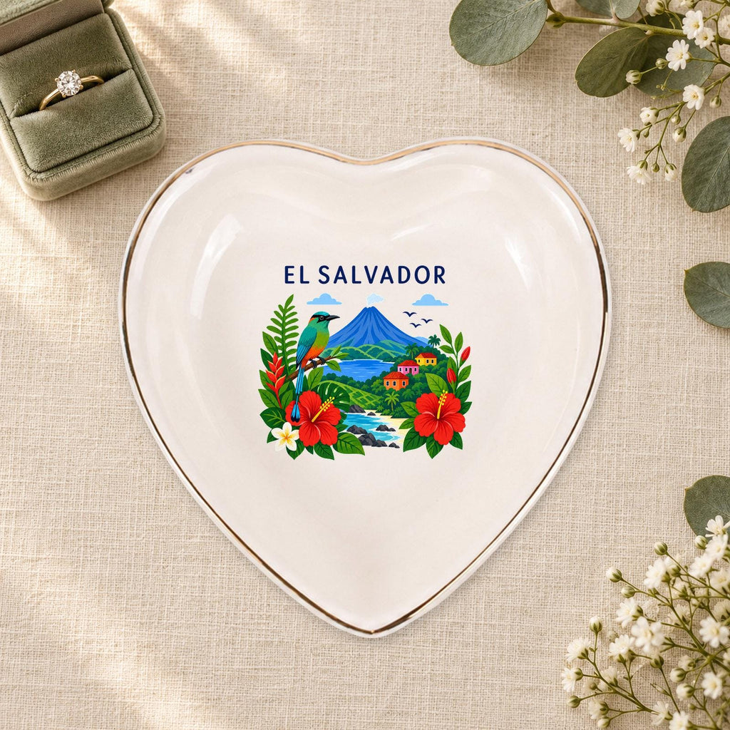 El Salvador Ceramic Ring Dish, Gold Rim Trinket Tray, Jewelry Holder Gift, Five Shape Options