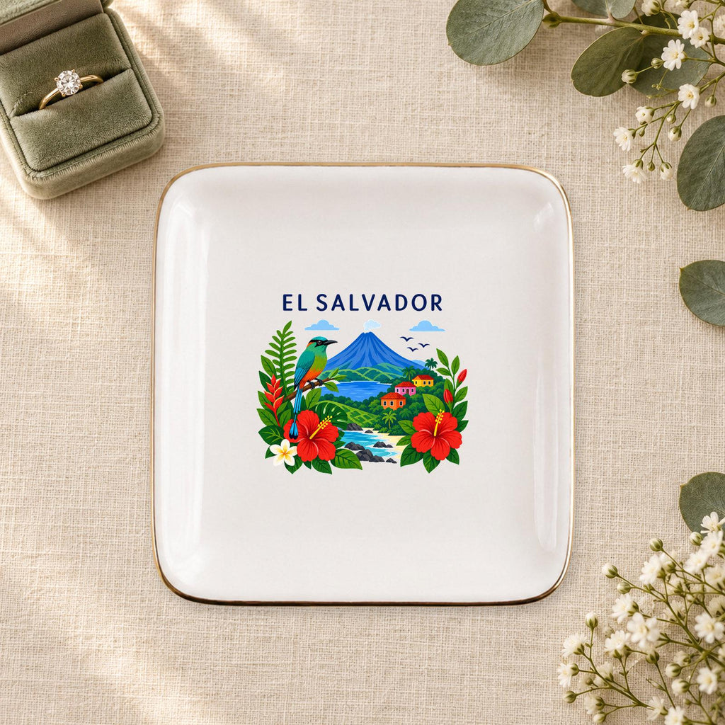 El Salvador Ceramic Ring Dish, Gold Rim Trinket Tray, Jewelry Holder Gift, Five Shape Options