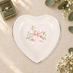Blush Bridal Bow Ceramic Ring Dish, Gold Rim Trinket Tray, Jewelry Holder Gift, Five Shape Options
