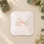 Blush Bridal Bow Ceramic Ring Dish, Gold Rim Trinket Tray, Jewelry Holder Gift, Five Shape Options