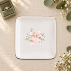 Blush Bridal Bow Ceramic Ring Dish, Gold Rim Trinket Tray, Jewelry Holder Gift, Five Shape Options